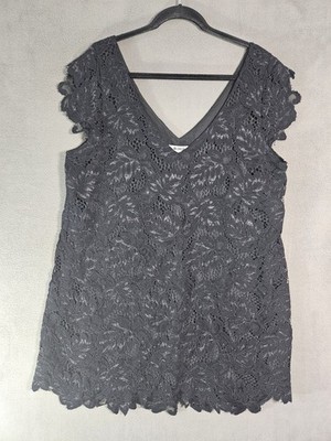 BB Dakota Womens XL Coquette Vneck Mini Tunic Dress Black Lace Flounce