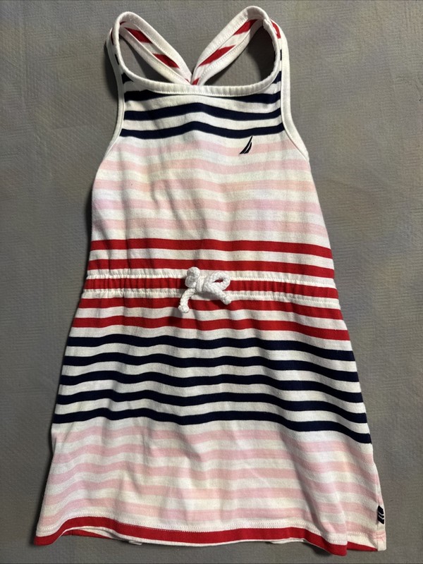 Nautica Girls Floral Stripe Romper Size 2T Roper Strap Elastic Waist
