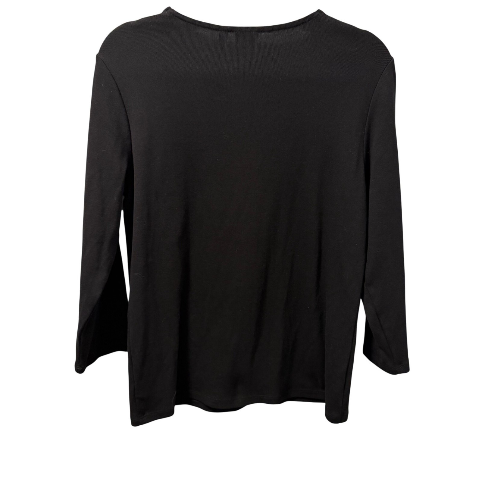 Rafaella Black V-Neck Top With Rhinestone Trim Long Sleeves Sz  L shirt. NWT