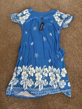 Marvymys Blue/White Floral Midi Shirt Dress V-Neck Short Sleeve Women's M