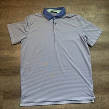 Greyson Polo Shirt Men Large Blue Striped Performance Stretch Golf