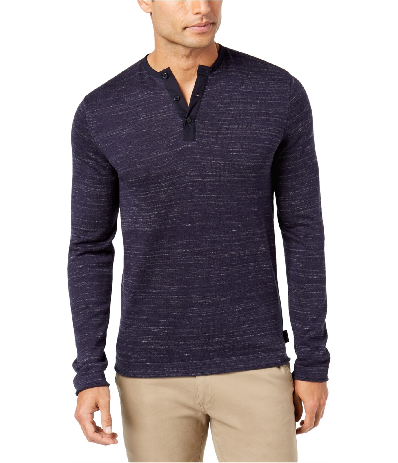 Calvin Klein Mens Heathered Henley Sweater Blue XX-Large 7690₽