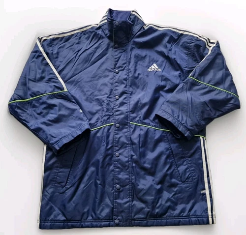COACH Adidas Cappotto Uomo L Blu Navy Lungo Calcio Allenatore Allenamento Sport Parka Vintage