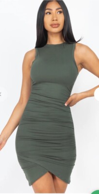 Capella Shirred Bodycon Mini Dress Olive Green Size L | eBay