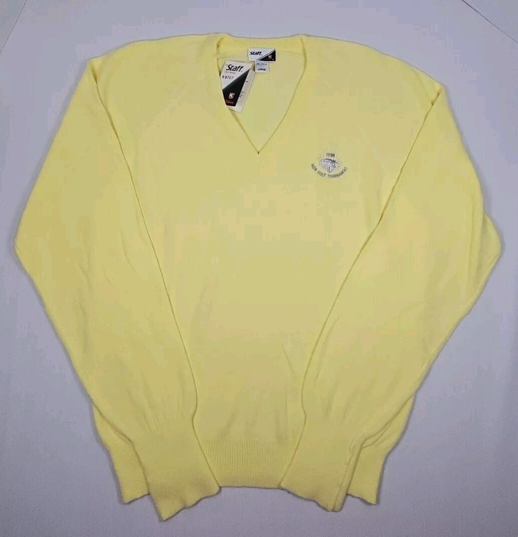 Wilson Staff Orion Mens Golf V Neck Sweater Made USA LRG Yellow