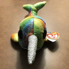 Ty Beanie Boos Nori Plush Rainbow Shimmer Norwal Whale Stuffed Animal Toy 7 in.