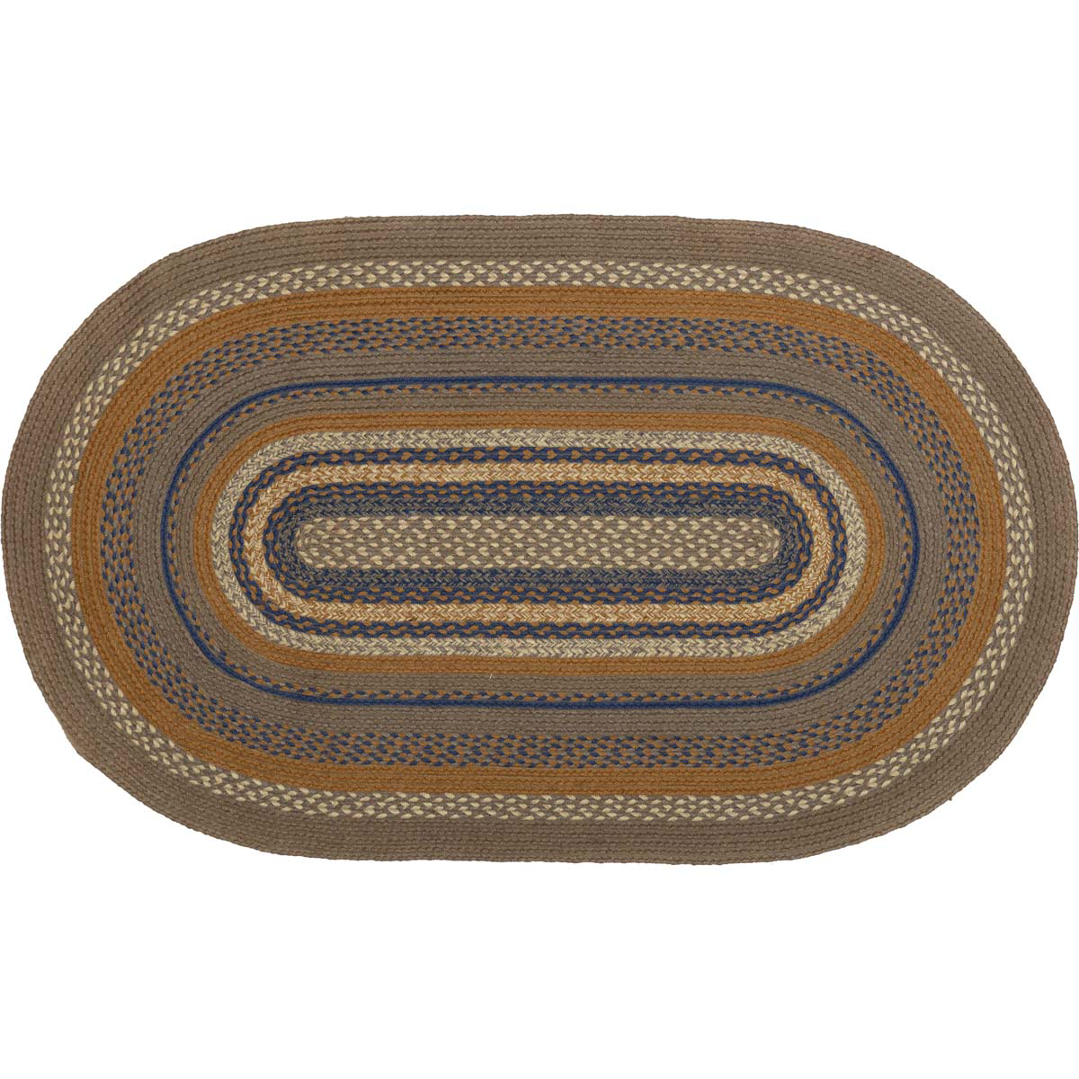 Tapis Jute Tressé VHC – Ovale 36x60 – Couleurs Bleu Moutarde – Neuf