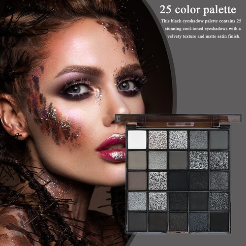 Black Eyeshadow 25 Colors Matte Shimmer Black Smoky Eyeshadow Powder Shadow - Picture 5 of 12