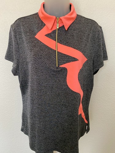 Jamie Sadock 1/4 Zip Golf Short Sleeve Gray Orange Shirt sz L