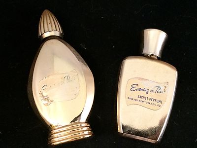 Vintage Evening In Paris 2 Gold  Bourjois Splash Cologne Sachet Perfume Bottles