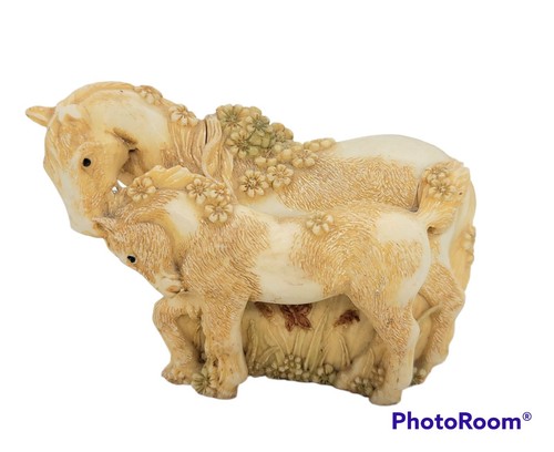  Vintage  S.I.A.B. England Horse Pony & Baby Foal Trinket Box Cast Resin 