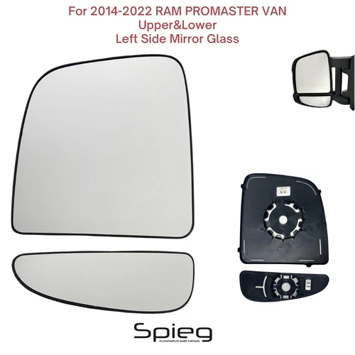 Upper&Lower Driver Side Heated Mirror Glass for 14-24 RAM PROMASTER Long Arm