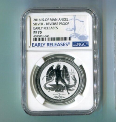 コレクション 2015 Isle of Man SilverCROWN PF 70 UCAM 2016 ISLE OF MAN REVERSE PROOF ANGEL SILVER COIN PF70 NGC ER Blue