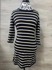 FOREVER 21 3/4 Sleeves Pullover Black & White Striped Sweater Dress Womens Small