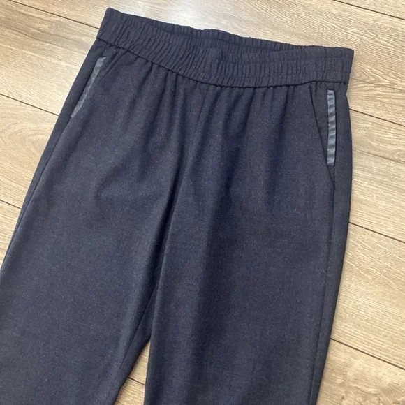 MAJE Elastic Waist Wool Stretch Flannel Slim Pants in Charcoal Size FR