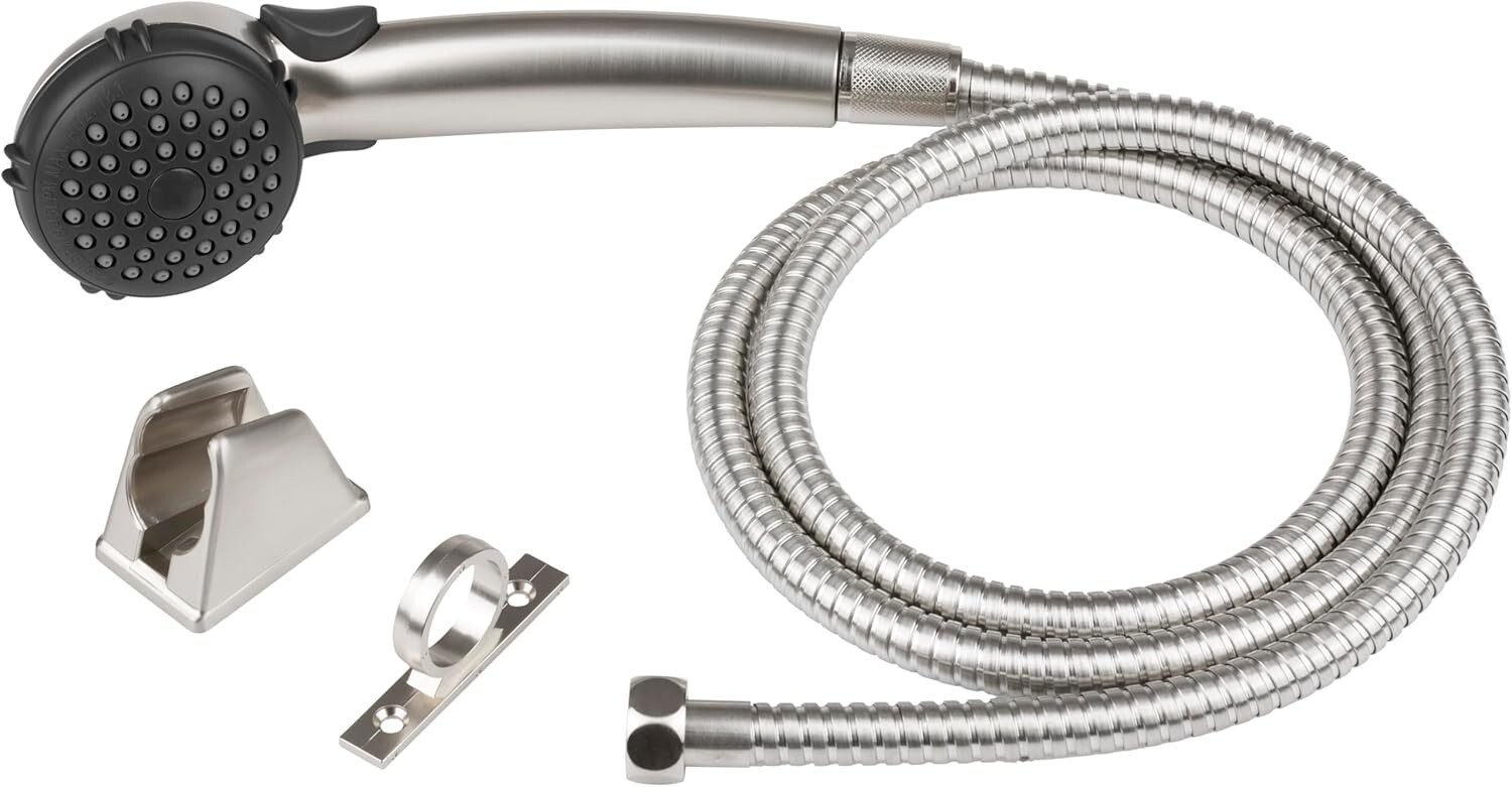 Handheld RV Shower Kit with Brushed Satin Nickel Hose for Ultimate Comfort