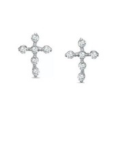 14K White Gold Child's Cubic Zirconia Cross Screw Back Stud Earrings