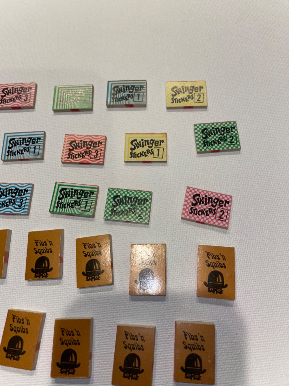 Lot of 81 VINTAGE MINI BOOKS Fibs n squibs & swinger stickers