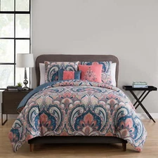 VCNY Home Casa Real 5-Piece Coral Damask Reversible Comforter Set King  Adult