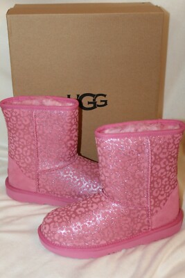 NIB UGG Classic Short Glitter Leopard Winter Boots Youth