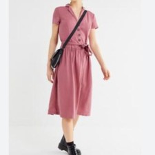 URBAN OUTFITTERS Natalie Linen Blend Belted Button Shirt Dress size small