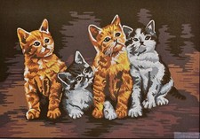 Needlepoint tapestry painted canvas 14.889 Cats  18"x24" GobelinL