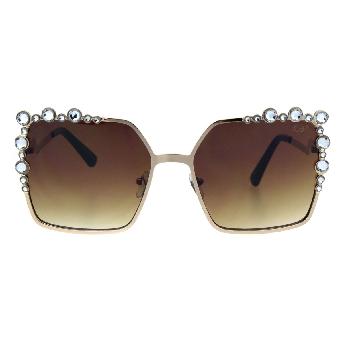 Womens Rhinestone Sunglasses Oversized Square Gold Metal  display picture 3