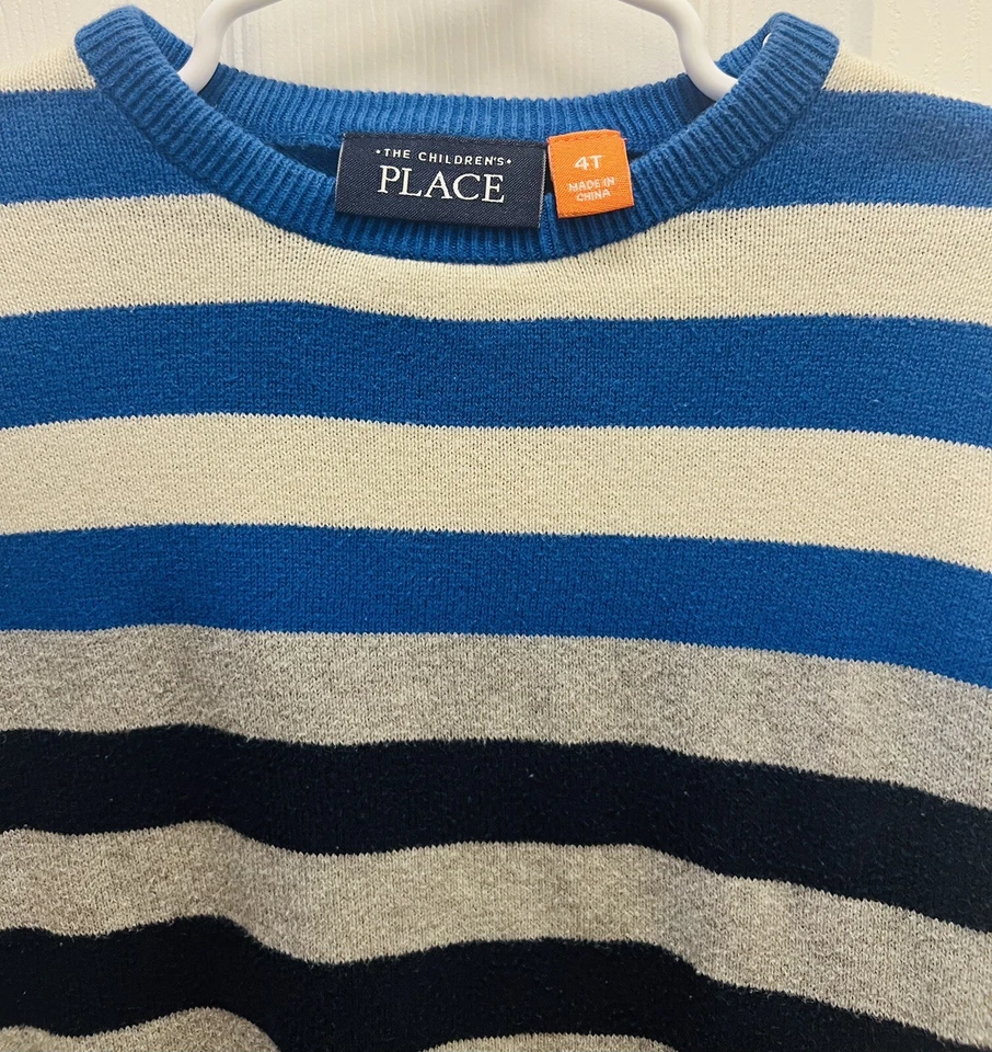 Suéter tejido The Children's Place Boys / Gris a rayas y azul / Talla 4T Foto 3 de 4