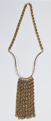 Vintage Now Gold Tone Statement Necklace Tassle Quirky Gaudy Unique Estate Piece