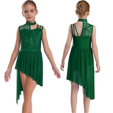 Girls Sparkly Lyrical Dance Costume Asymmetrical Ballet Leotard Modern UK