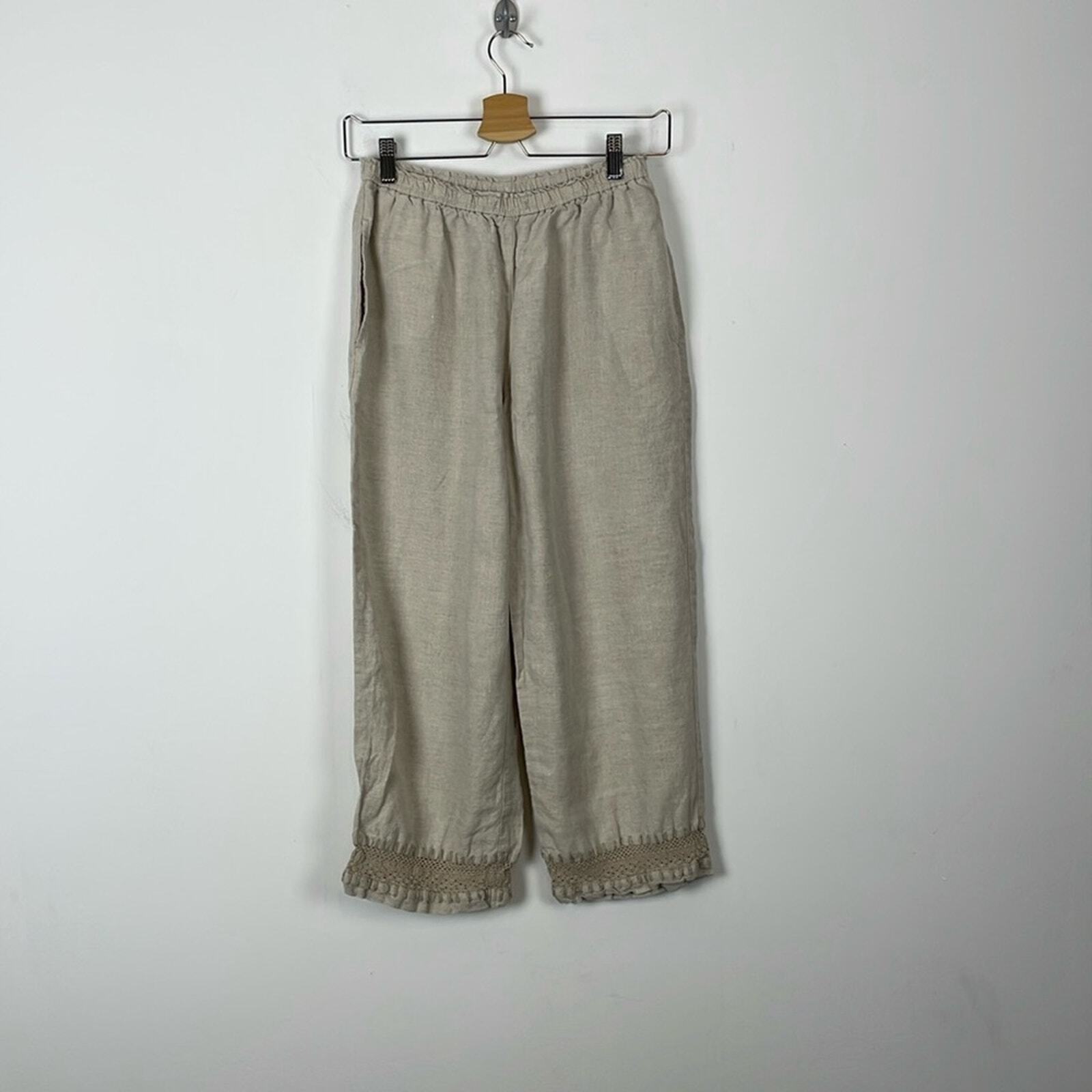 Style & Co Women S Linen Capri Pants Embroidered Stretch Elastic Waist 2 Pockets