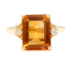 4.08 Carats Natural Citrine and Diamond 14K Solid Yellow Gold Ring