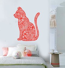 Vinyl Wall Decal Abstract Cat Pet Flower Pattern Stickers 1925ig 