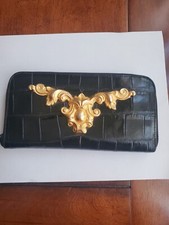 Glen Miller For ANN TURK MADE IN USA BLACK CROC LEATHER &GOLDTONE HARDWARE LONG