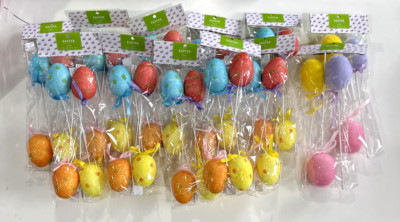 Easter Egg Picks Lot of 46 Foam Styrofoam Eggs,  Multicolor Glitter Egg 10.5''