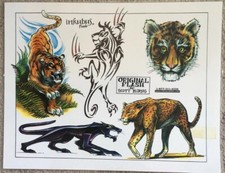 Tattoo Studio Shop Flash Single Sheet Bengal Tigers Big Cats Predator 11 X 14