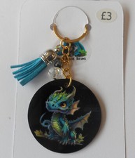 50mm Balck Acrylic Dragon Keyring + Tassel