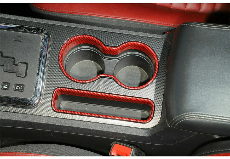 Center Water Cup Holder Trim Cover for 2009-14 Dodge Challenger Red Carbon Fiber - Image 2 of 4