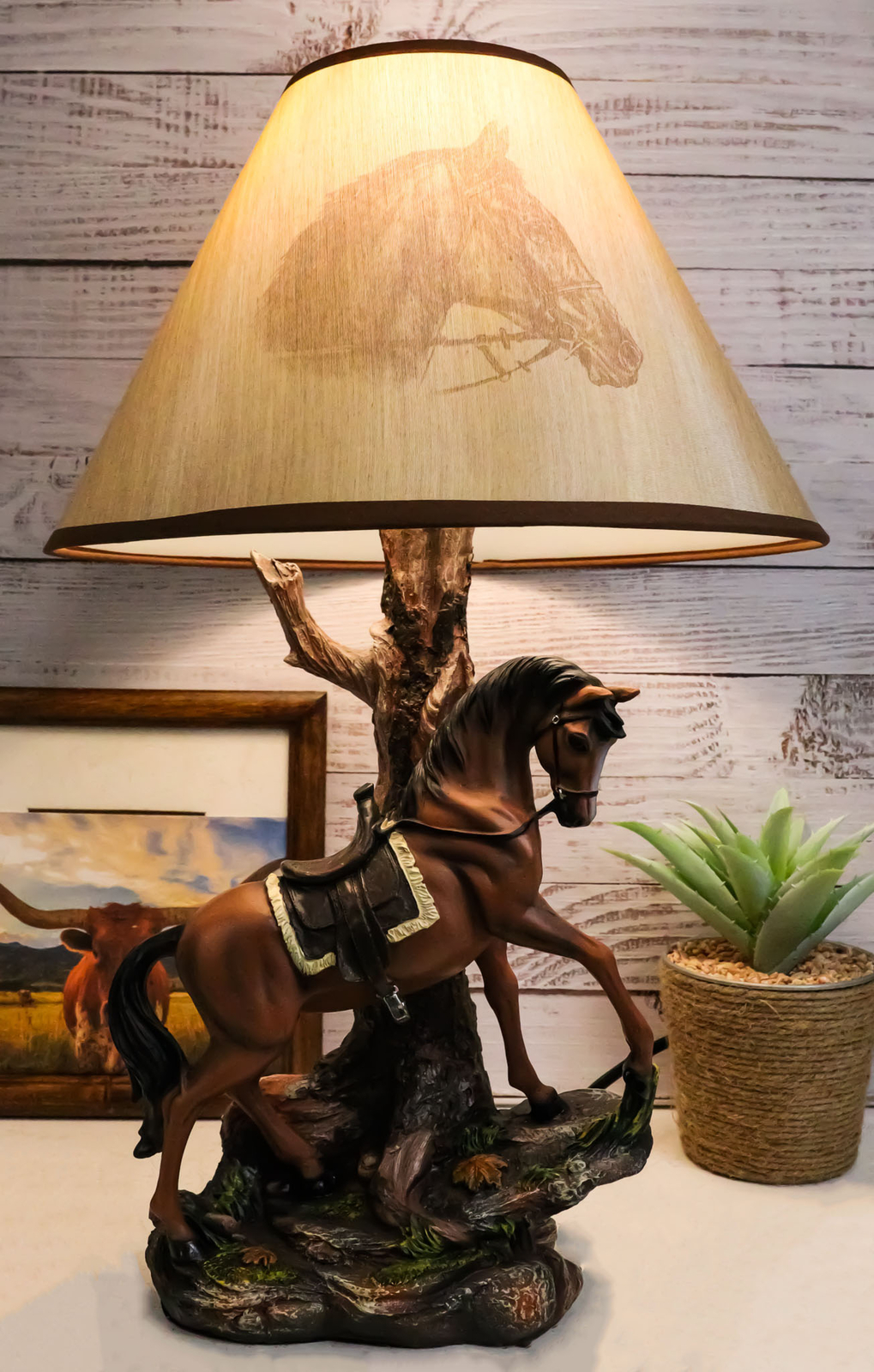 Ebros Light Fantastik Chestnut Brown Horse Stallion With Saddle Table