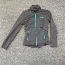 The North Face Women s Grey Fleece Zip Up Sweatshirt With Teal Accents Xs