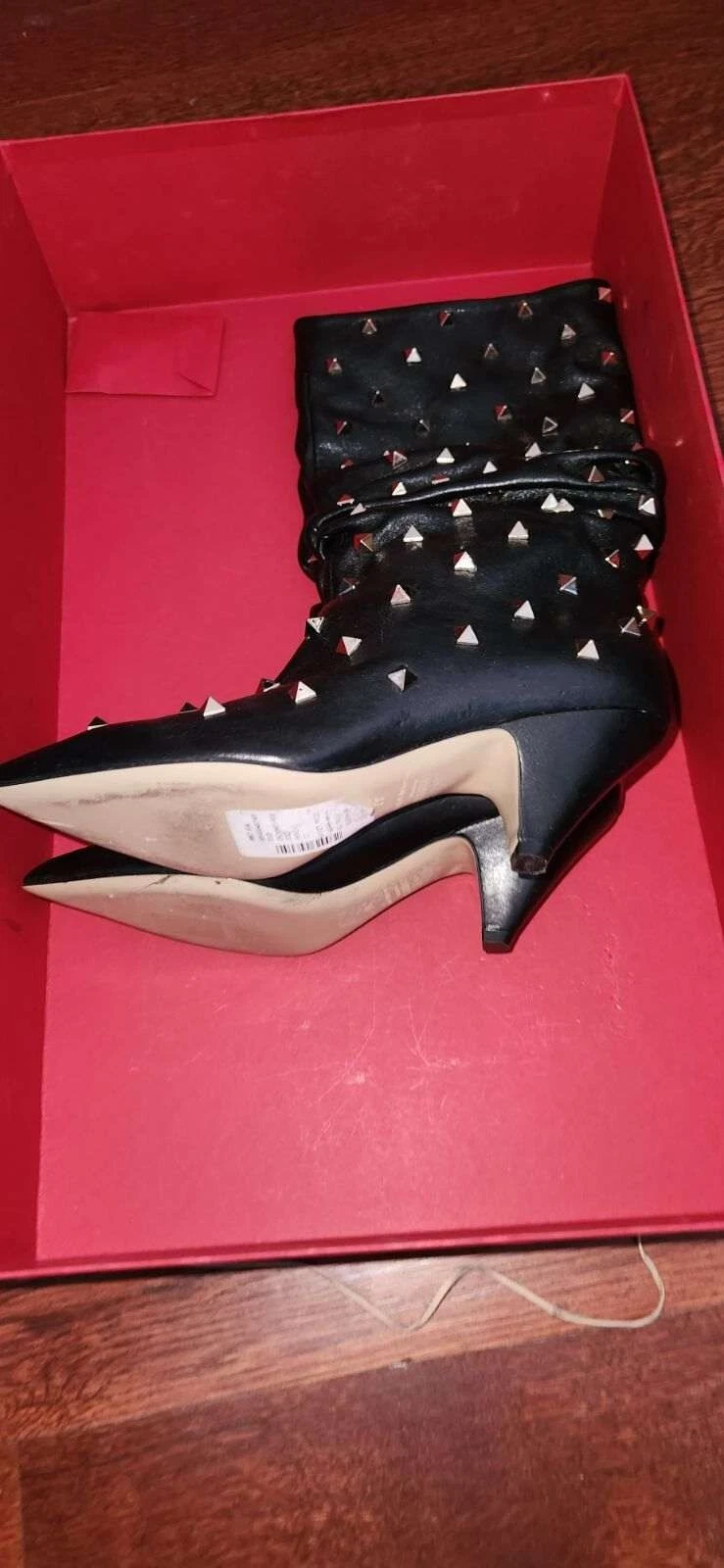 Valentino — Valentino Garavani: LEATHER Studded Slouchy Boots Size: EU37/US6.5 Floor Display