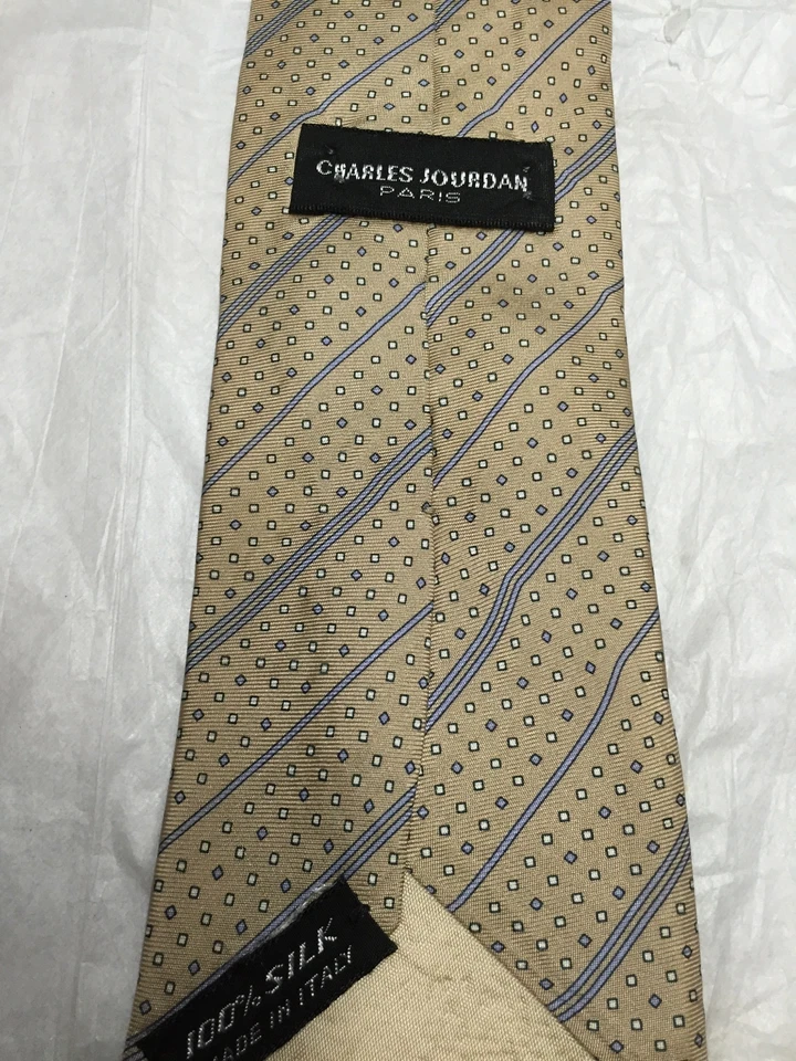 CORBATA HOMBRE CHARLES JOURDAN BEIGE CON DISEÑO AZUL 3 X 61 Foto 4 de 4