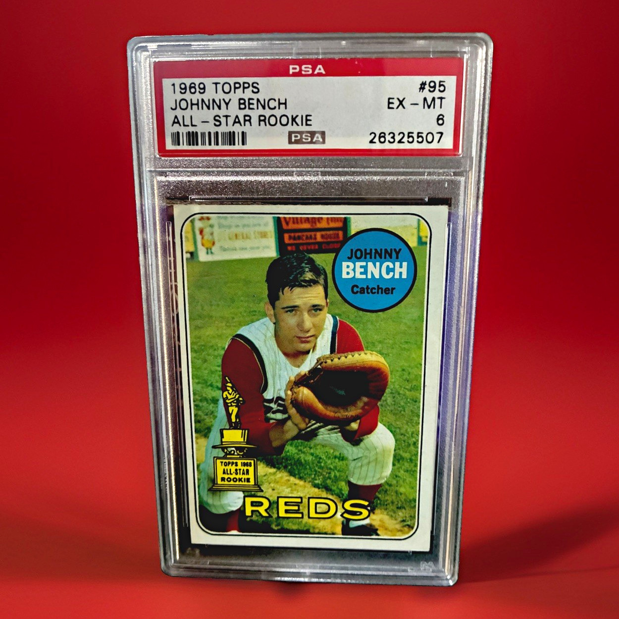 1969 Topps #95 Johnny Bench All-Star Rookie Cincinnati Reds PSA 6