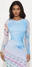Fashion Nova Beach Frenzy Mesh Midi Dress - Multi Color Size L