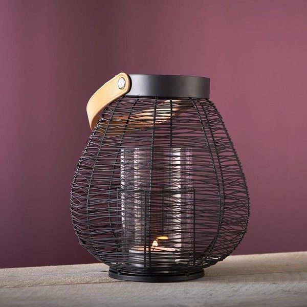 Ø21Cm Windlicht Metall Laterne Schwarz Henkel Glas Deko Vase Indoor Outdoor-image