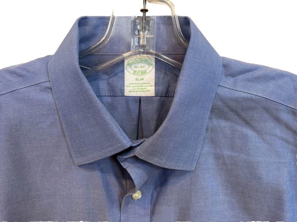Camisa de vestir Brooks Brothers para hombre 16-32 calce ajustado azul algodón elástico sin planchar Foto 3 de 4