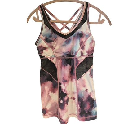 #ad Lululemon Strap it like it#x27;s hot Tank Top Size 6 Purple Pink Watercolor Mesh $25.20