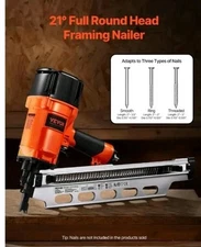 VEVOR Framing Nailer 2" to 3-1/2" 21° Full Round Pneumatic Nail Gun 80-120PSI