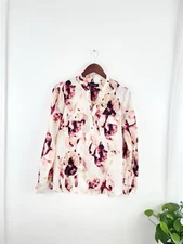 Ivanka Trump M Pink White Floral Roll Tab Long Sleeve Blouse Women’s Medium 