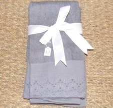 Lot de 3 serviettes d'invité gris dentelle et ruban blanc Simla